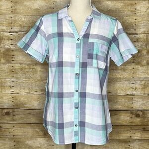 COLUMBIA PLAID SEMI-FITTED CASUAL SHORT SLEEVE BUTTON FRONT CASUAL SHIRT MEDIUM